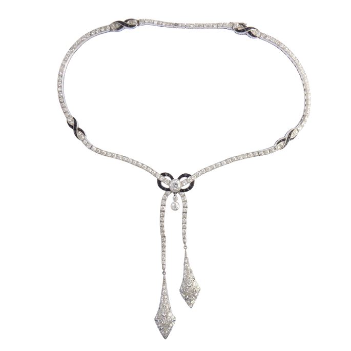 Onyx and diamond double pendant necklace | MasterArt